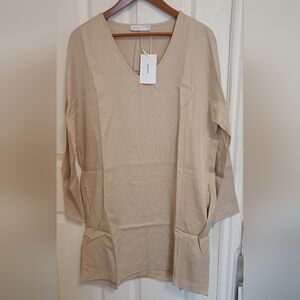 Grana Tencel V-Neck Beige Cocoon Dress